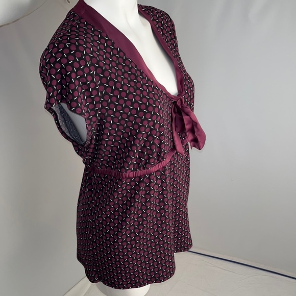Ann Taylor purple multicolor pattern v-neck faux wrap top XL - Picture 2 of 9